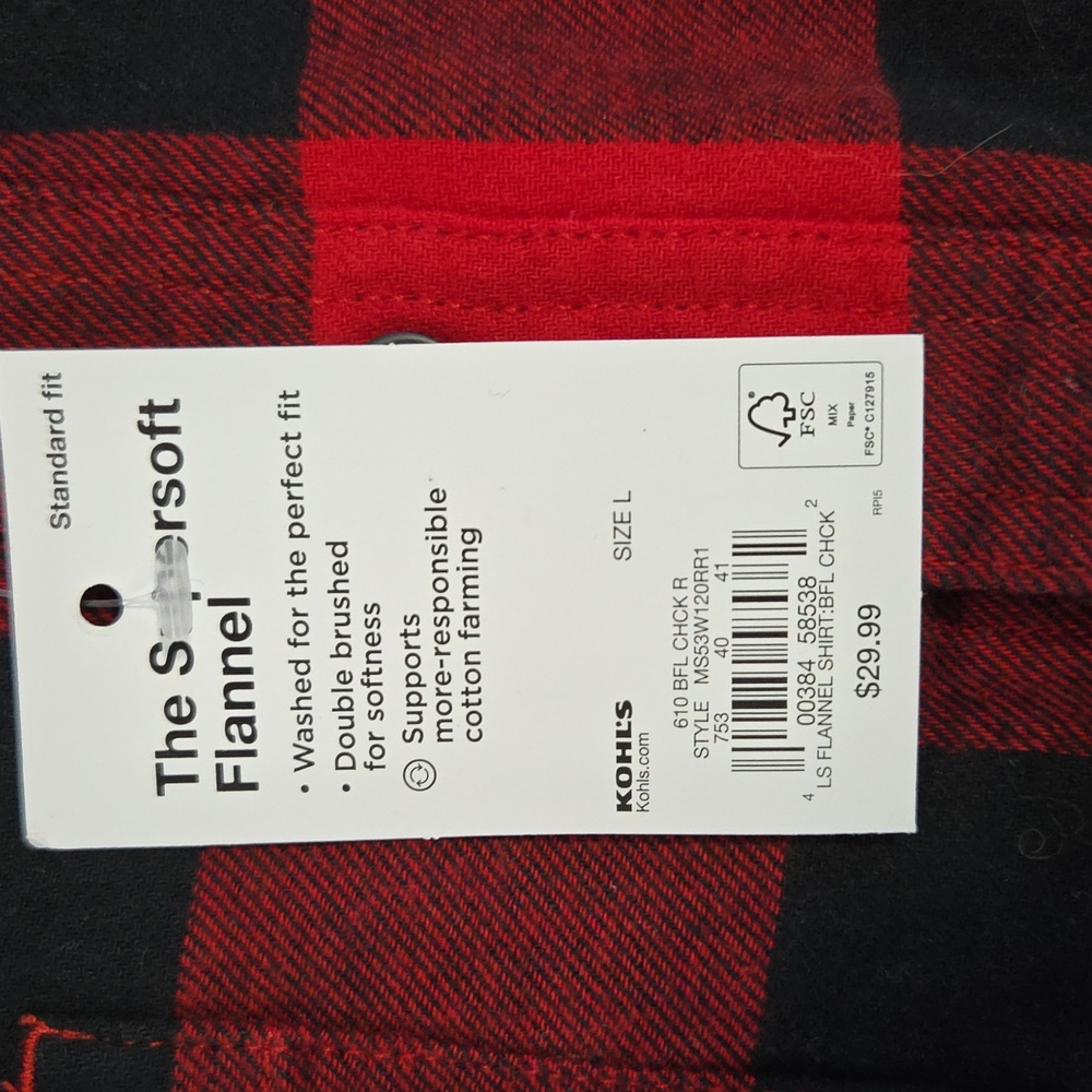 Sonoma Supersoft Flannel Button Down Shirt, Large, NWT - Picture 2 of 3